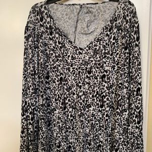 size 2X Printed Ruffle Split-Neck Blouse for Women